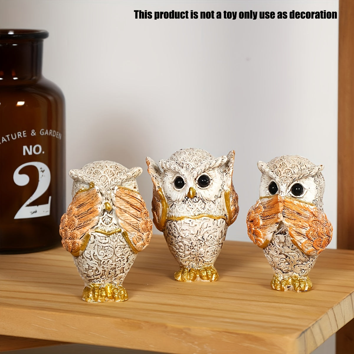 Owl Figurine Set See No Evil Hear No Evil Speak No Evil Home Office Decor
