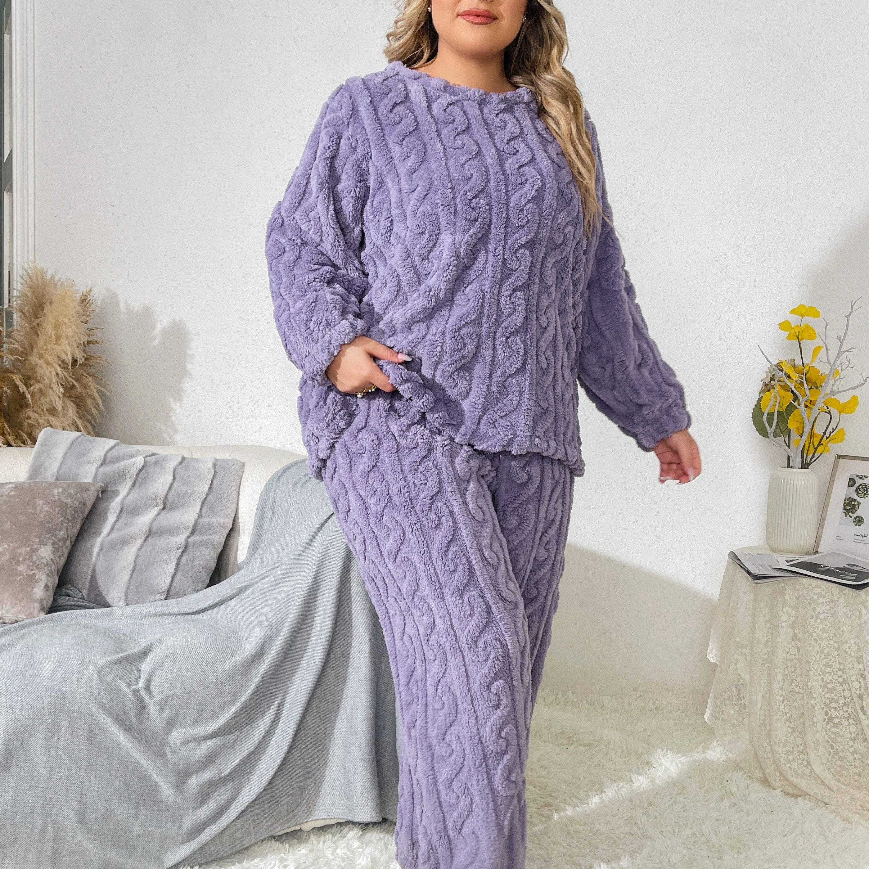 Plus Size Women's Flannel Pajama Set Long Sleeve Loungewear Two Piece