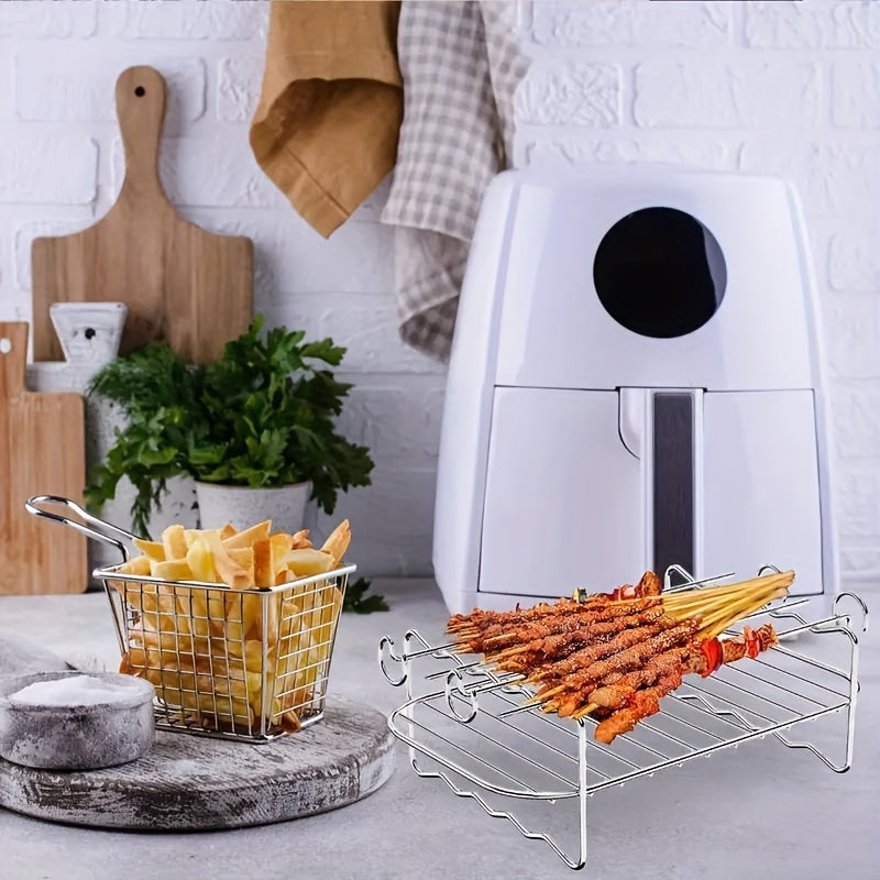 Stainless Steel Air Fryer Rack with Skewers Multi-Purpose BBQ Grill Accessory