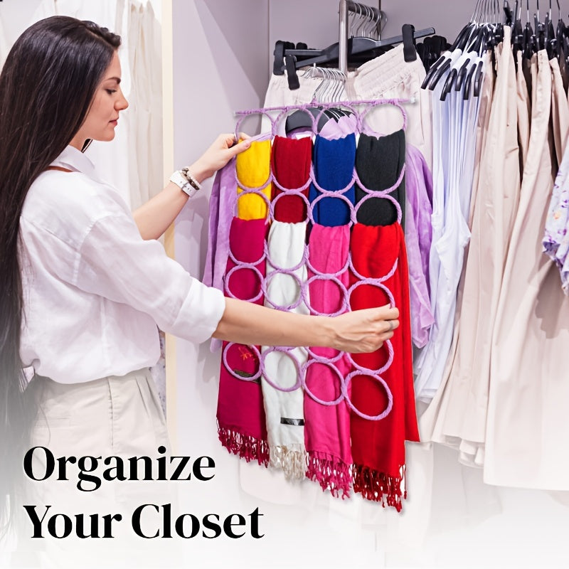 Вешалка для шарфов и галстуков Iron Circle с многоцветными кольцами из ротанга для организации галстуков и шарфов