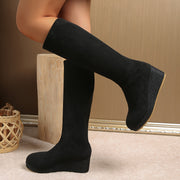 Women's Platform Wedge Ankle Boots Fabric Upper Black Solid Casual Formal