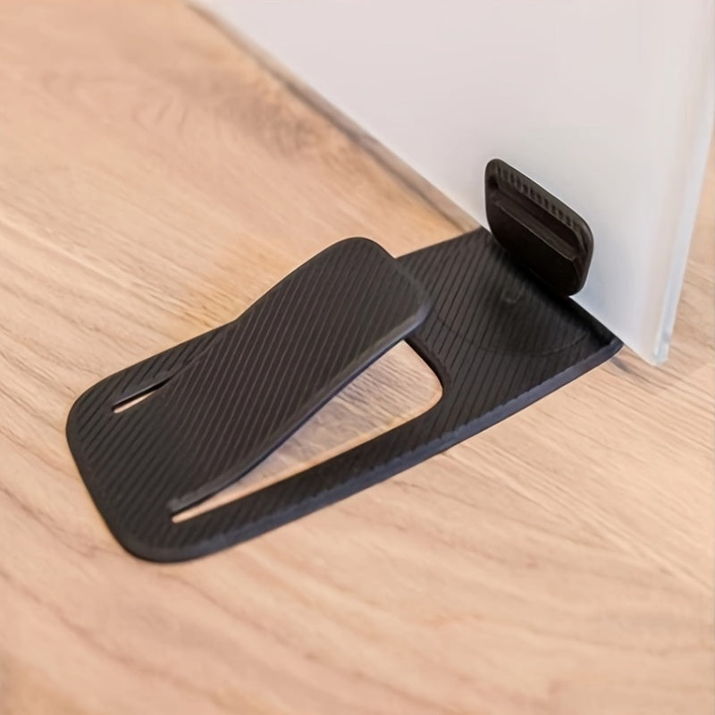 Black Plastic Door Stopper with Invisible Top Design and Secure Elastic Fastener
