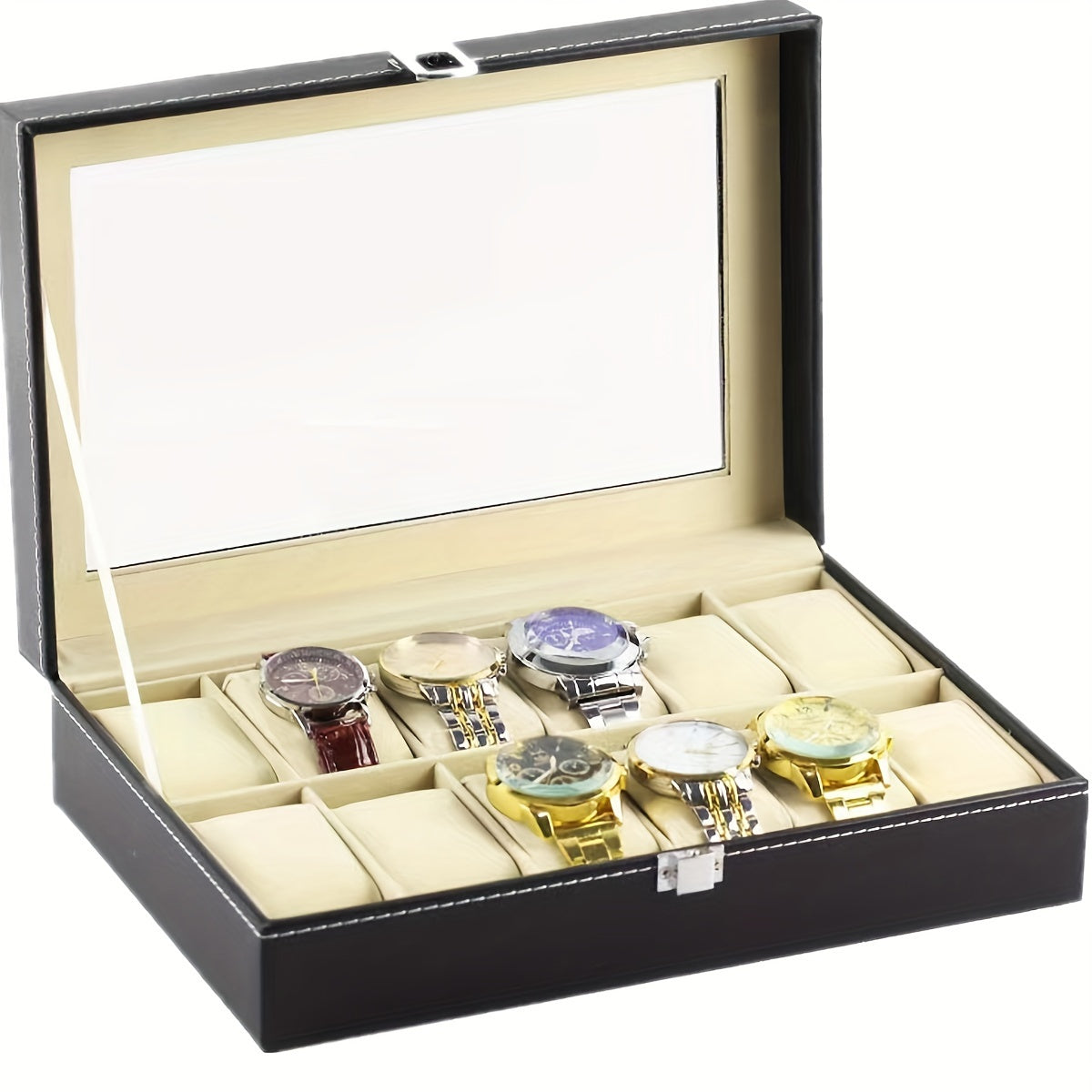 Caja de almacenamiento para reloj de 12 dígitos con ventana abierta para exhibición, a prueba de polvo y oxidación