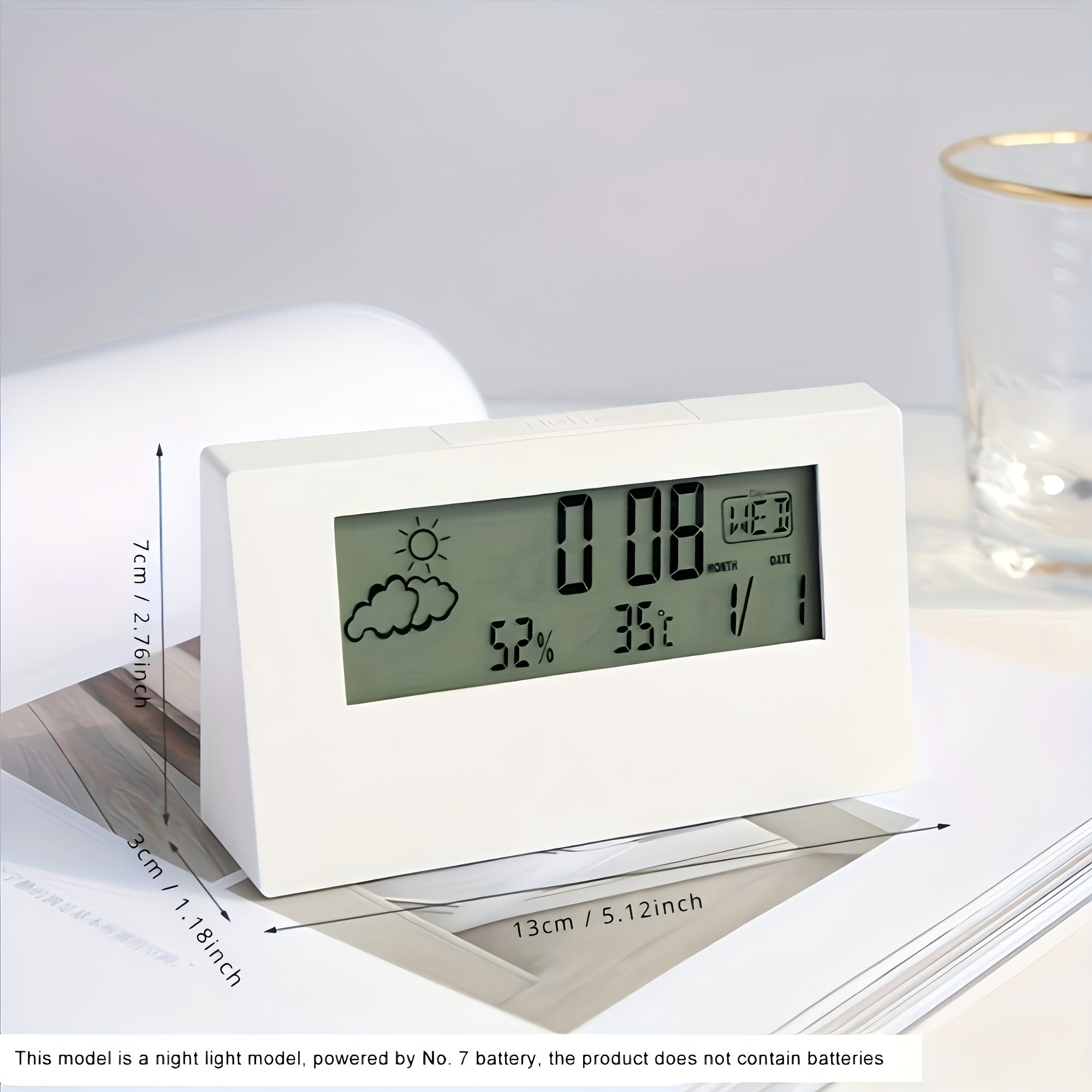 Digital LED Clock with Weather Temperature and Humidity Display Battery Operated