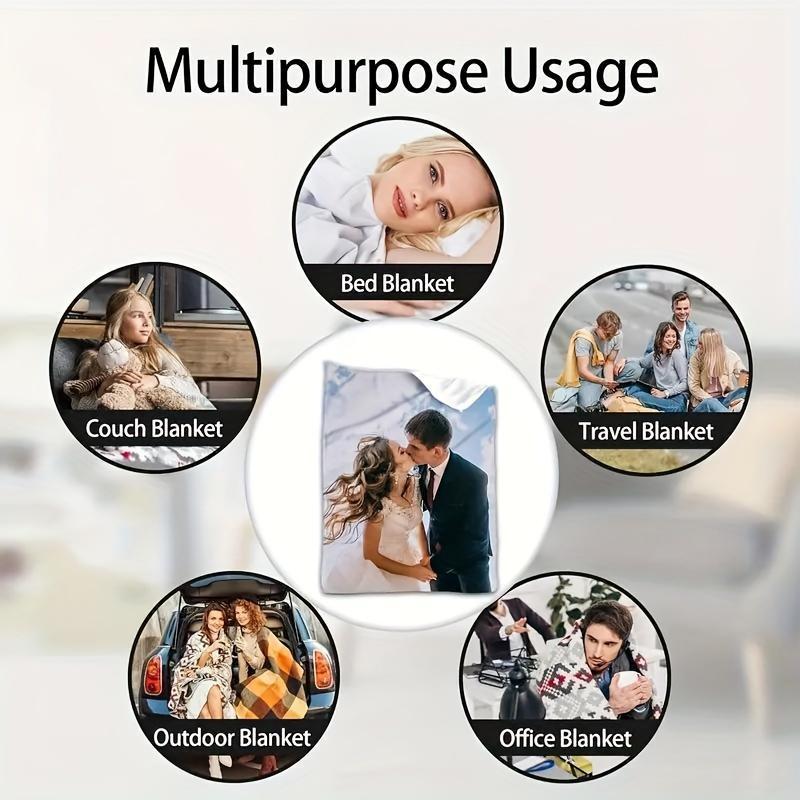 Personalized Flannel Blanket Soft Warm Custom Photo for Sofa Bed Outdoor Use