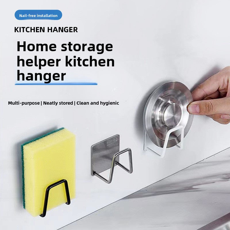 Wall-Mounted Stainless Steel Sponge Rack Kitchen Sink Drain Organizer with Shelf