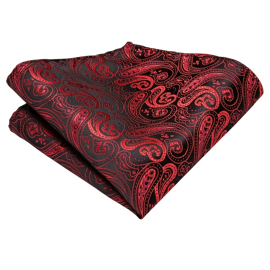 Men's Elegant Silk Paisley Attire Set with Tie Pocket Square Cufflinks for Weddings