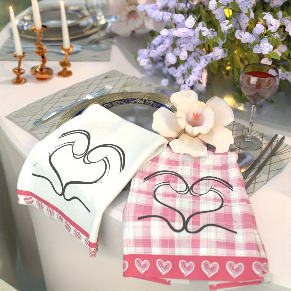 Toallas con corazones para el Día de San Valentín 45x66cm Rosa Blanco Cuadrícula Rápido Secado Lavable a máquina