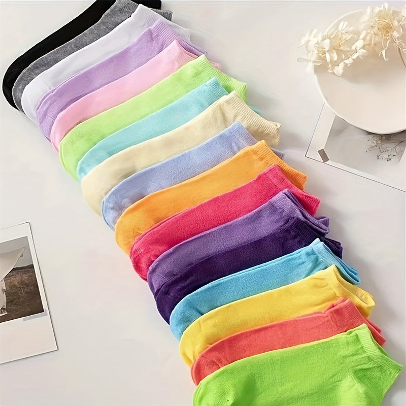 Set of 20 Candy-Colored Breathable Ankle Socks for Women