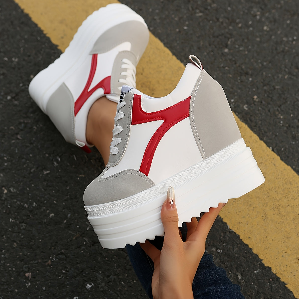 Women's Fashion Sneakers, Lace-Up, Color Block, Thick Platform, All Seasons