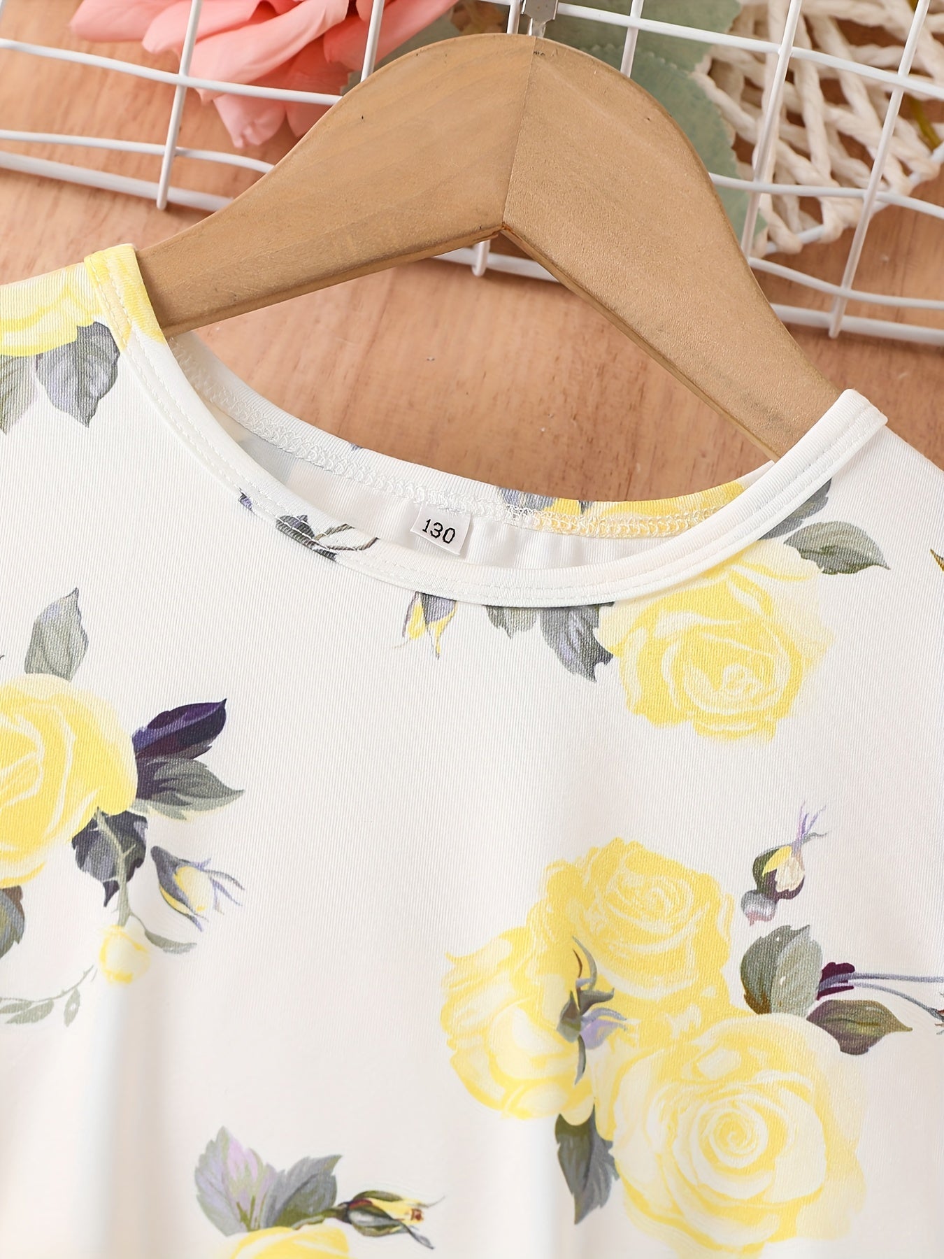 Girls Summer Floral Dress with Spaghetti Straps and Bow Detail