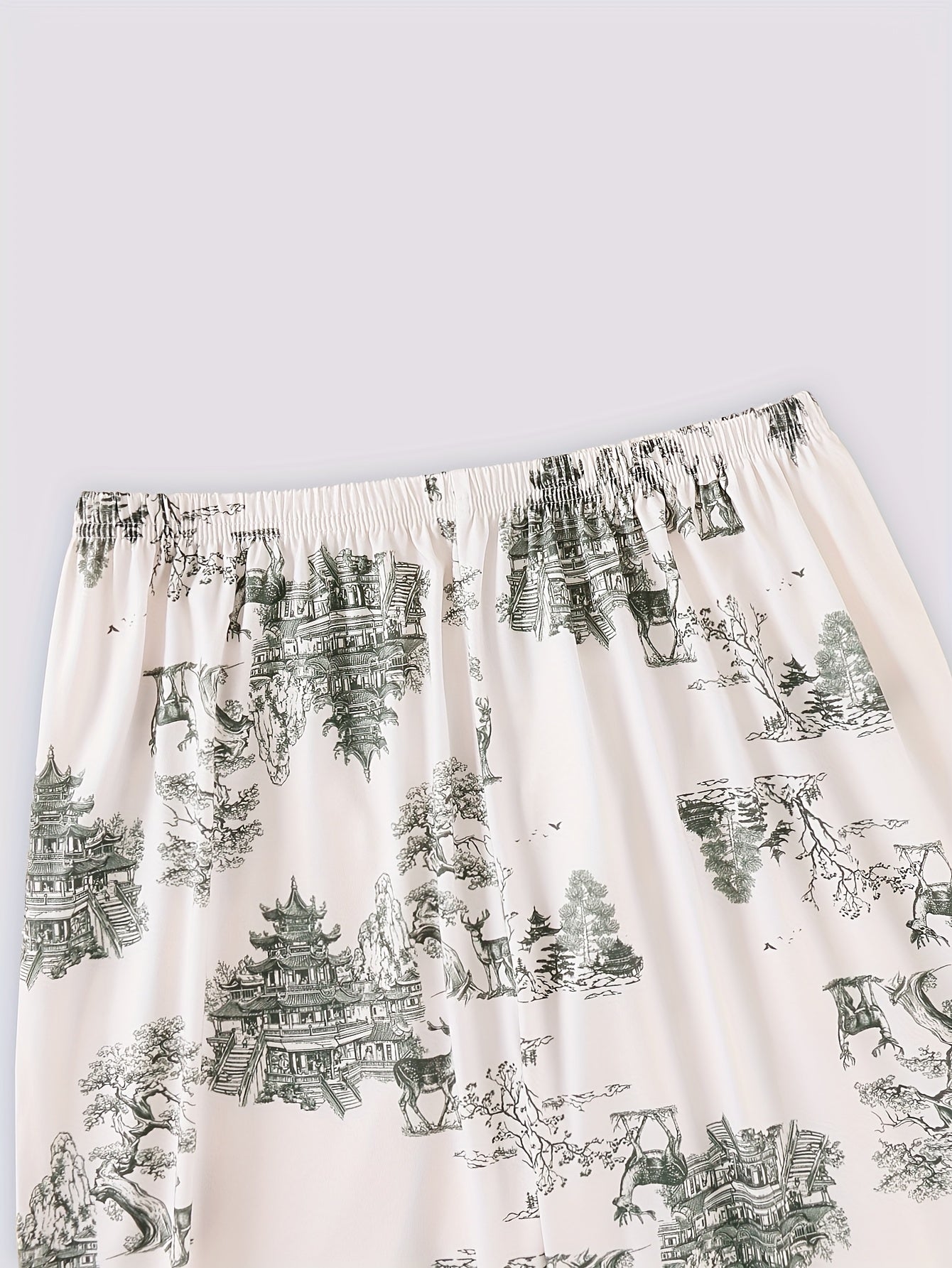 Plus Size Women's Pajama Set with Ink Painting Design Long Sleeve Button-Up Top and Cozy Pants