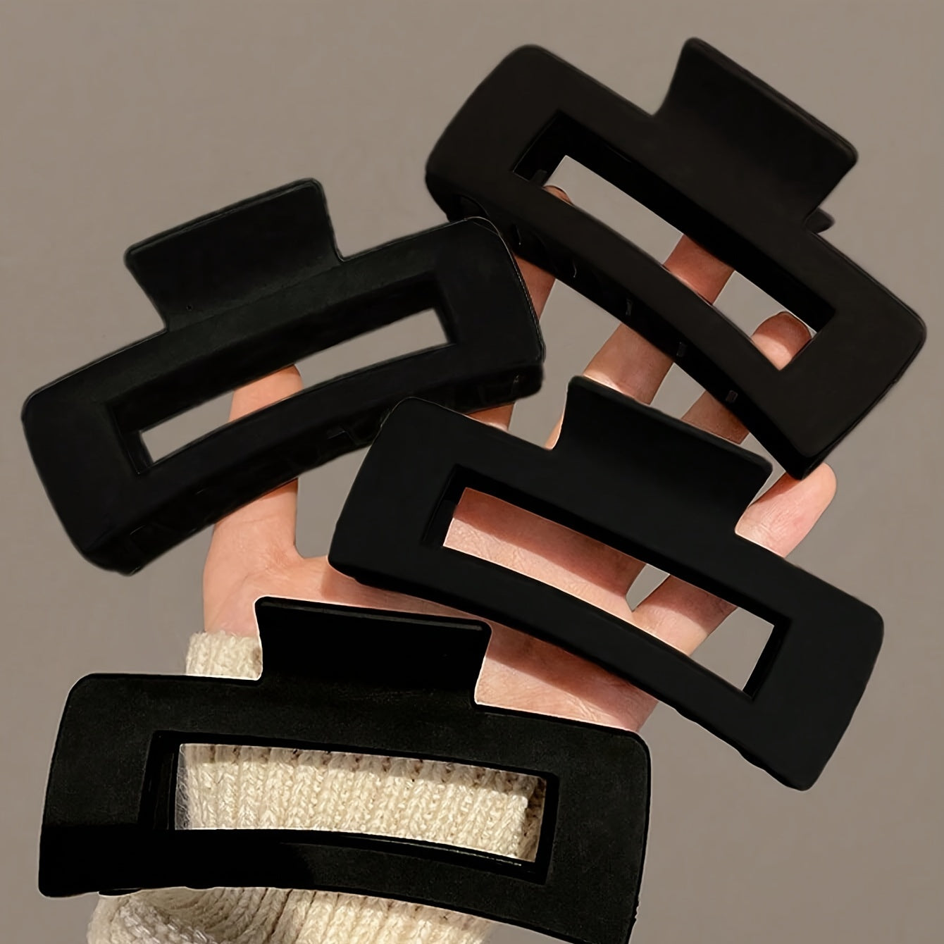 Set of 4 Black Matte Acrylic Hair Claw Clips for Women, Elegant and Minimalist