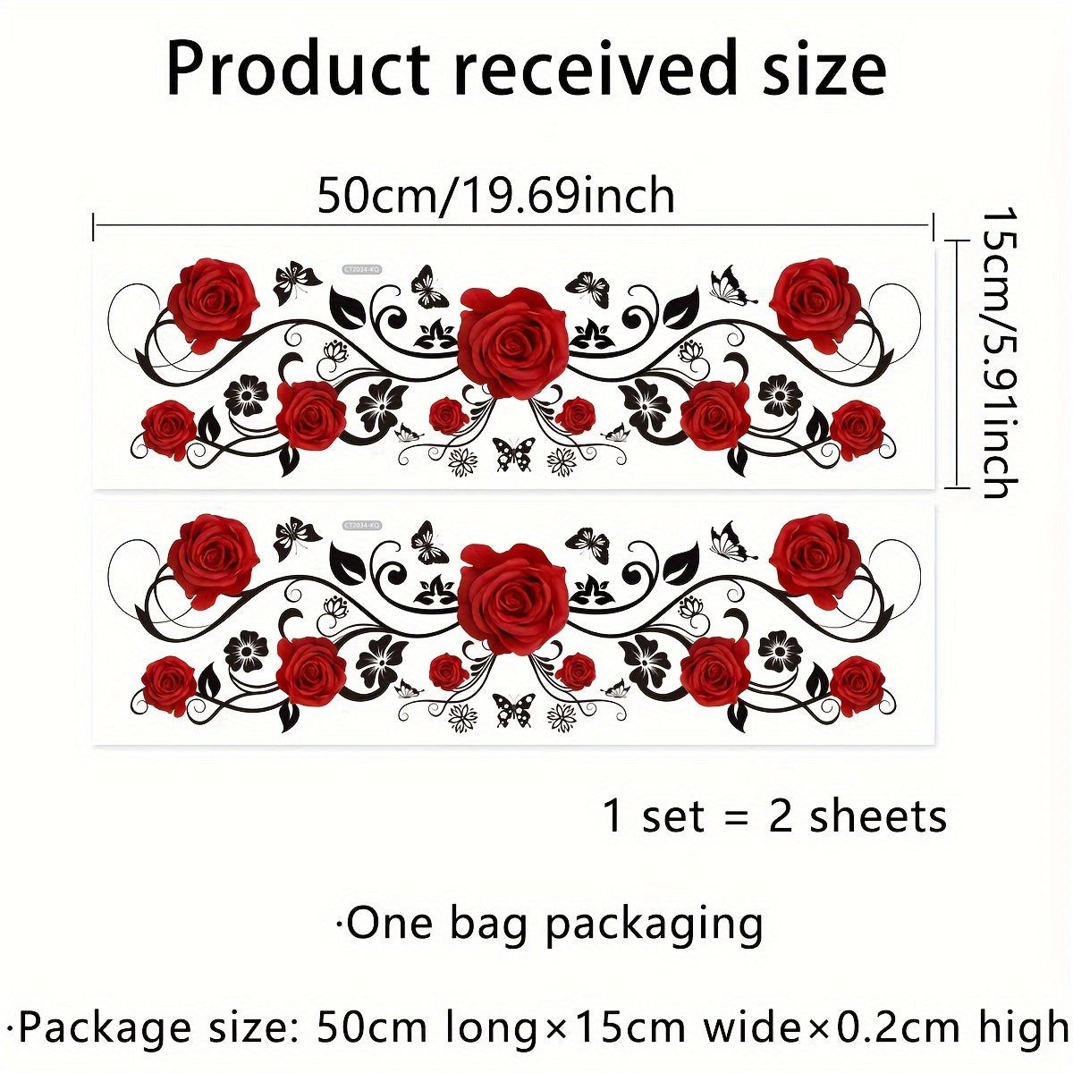 Modern Rose and Butterfly Vine Mirror Decal Set Self-Adhesive PVC Bathroom Shower Door Decor