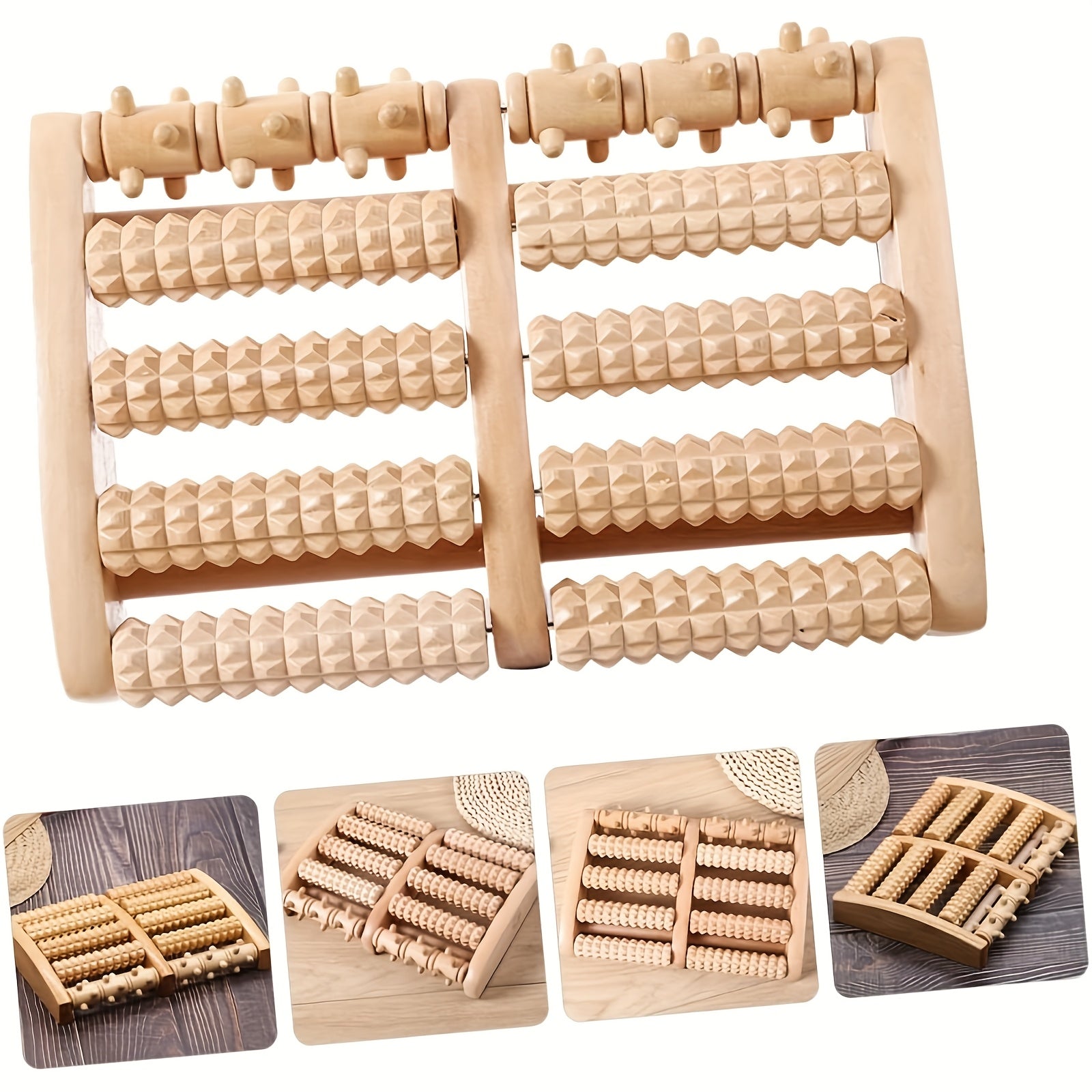 Masajeador de pies de madera con 10 filas de rodillos para relajación en casa para hombres y mujeres