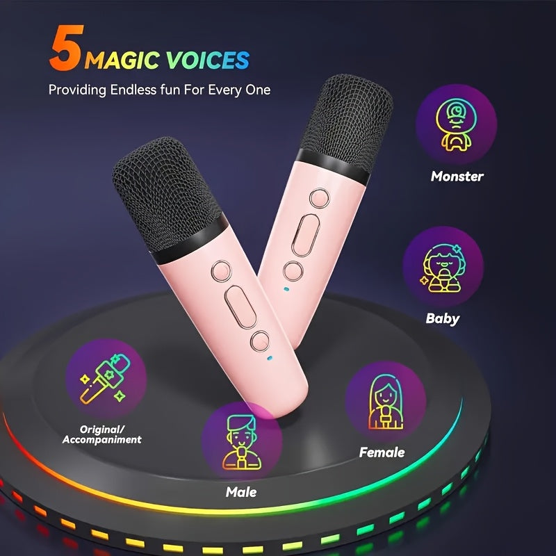 Portable Karaoke Machine with 2 Microphones RGB Lights for Family and Birthday Parties
