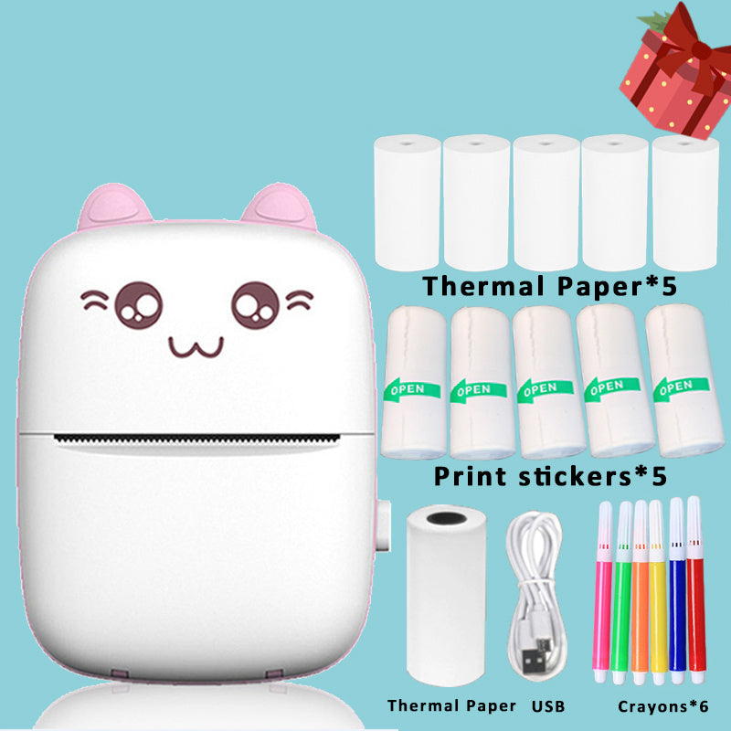 Mini Portable Thermal Printer Wireless 203dpi for Photos Labels USB Powered Battery