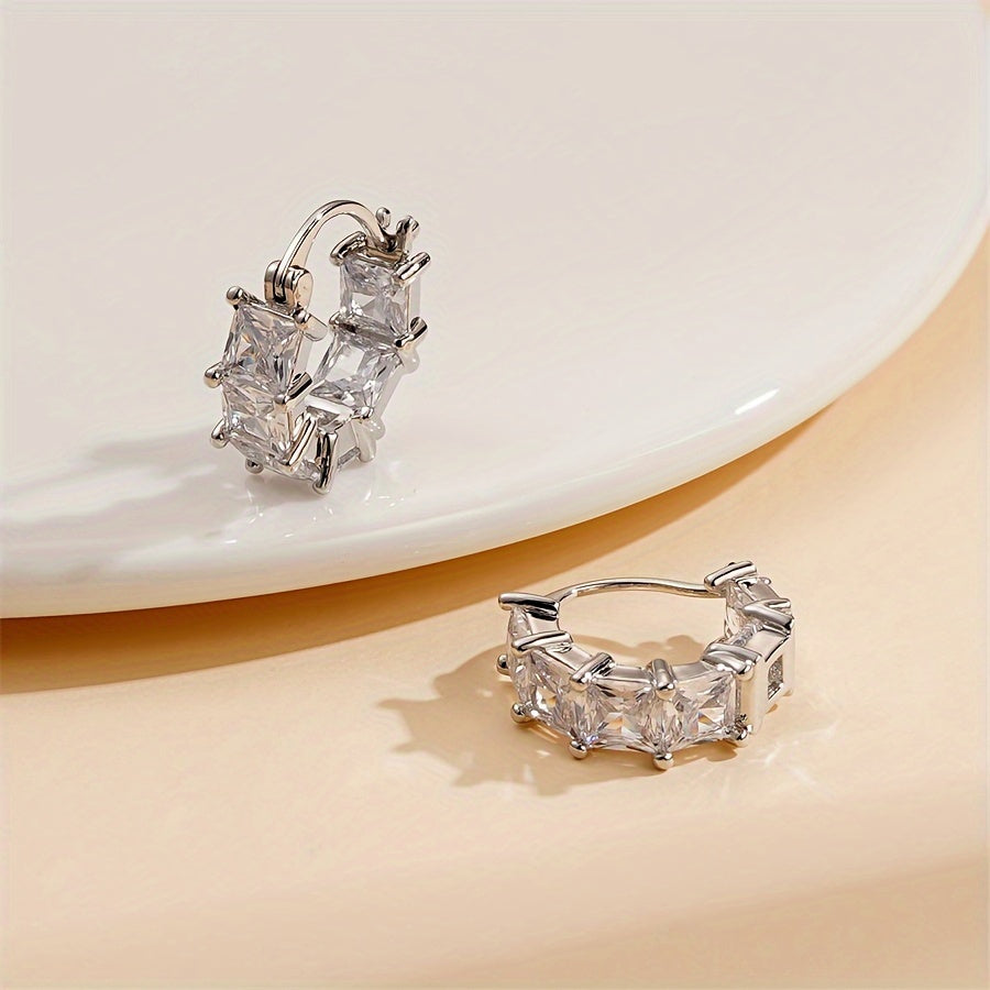 Women's Gold Plated Copper Earrings with Synthetic Zircon, Versatile Jewelry