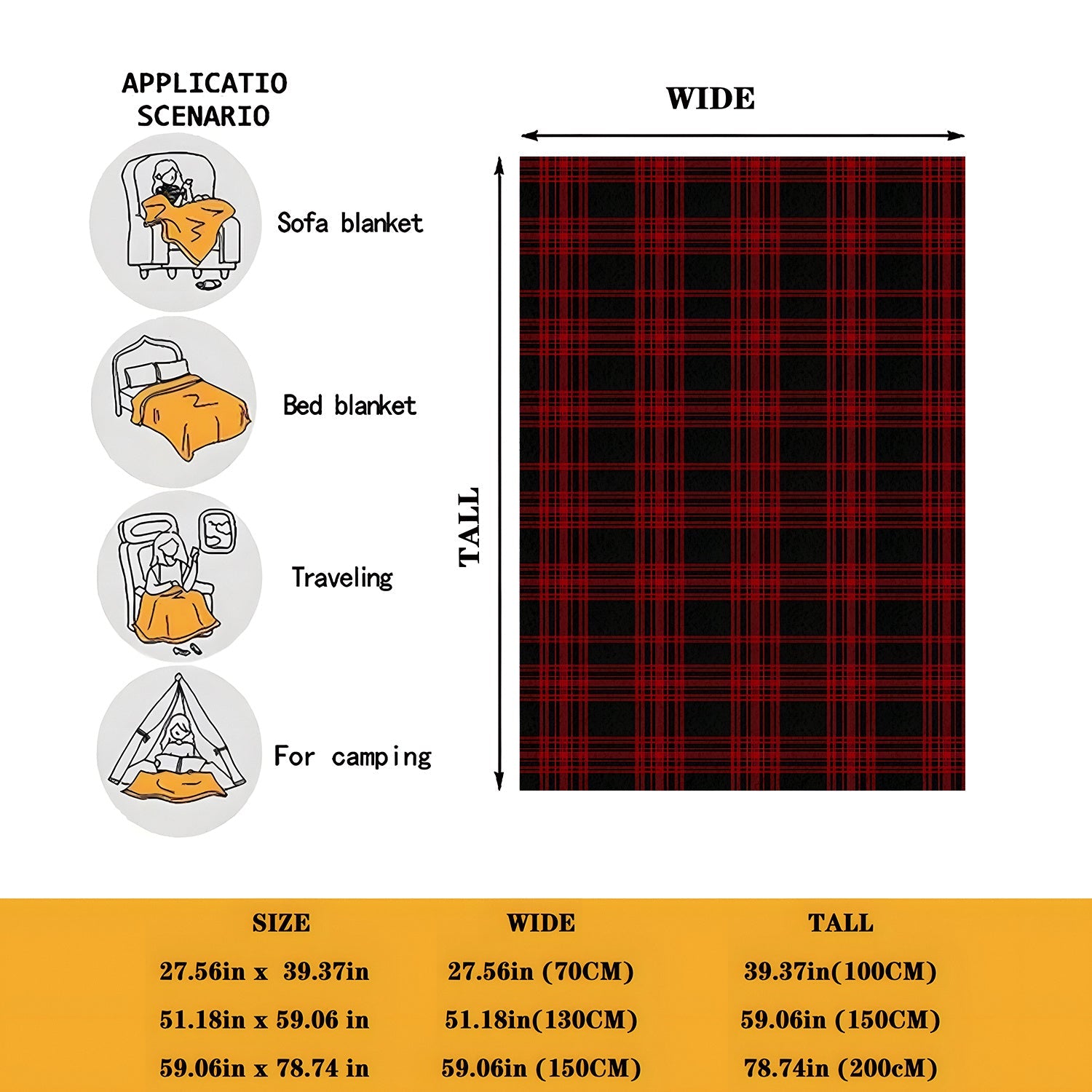 Red and Black Plaid Throw Blanket for Couch Bed and Office Use