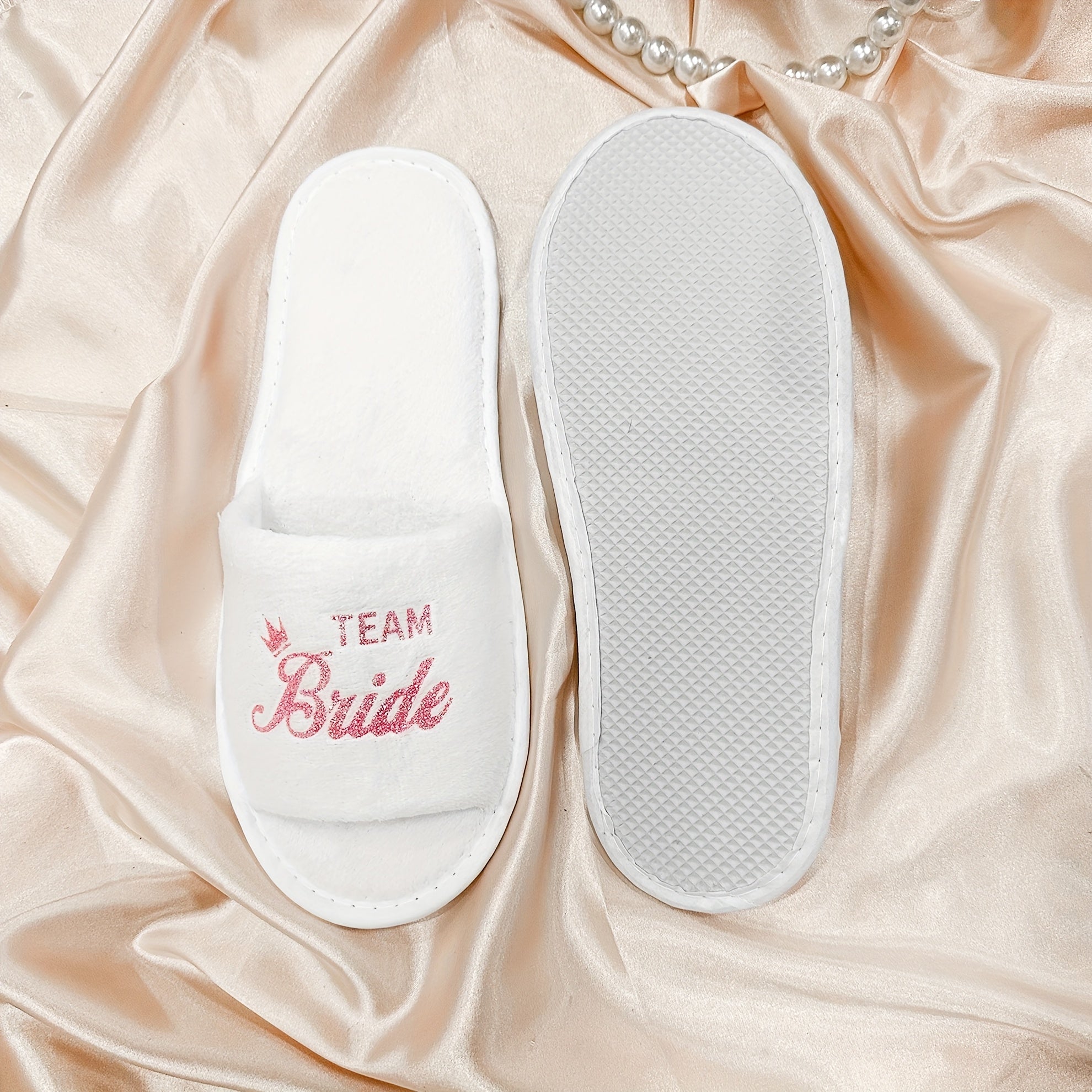 Pink Glitter Bridal Slippers Set - Heart Design, Bachelorette Party Shoes