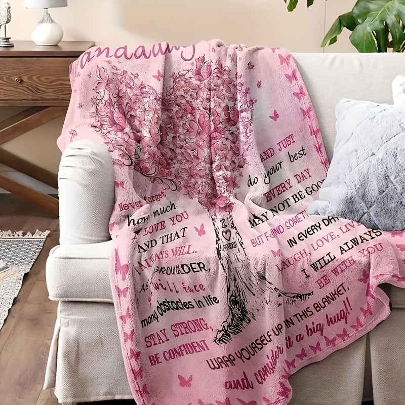 Pink Flannel Throw Blanket for Granddaughter Soft Cozy Warm Gift for Couch Bed Sofa