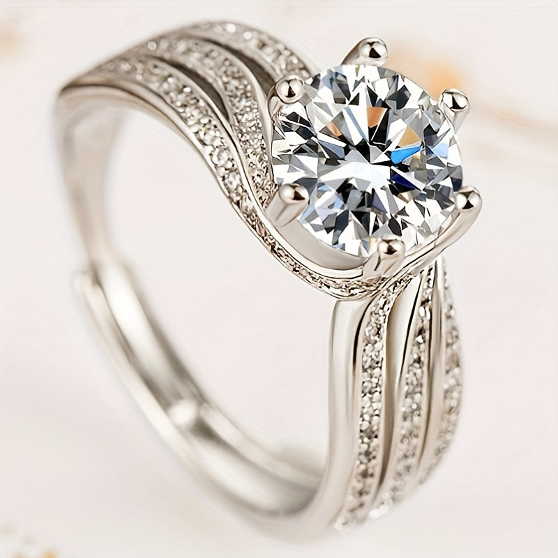 Women's Vintage Silver Engagement Ring with Moissanite Stones