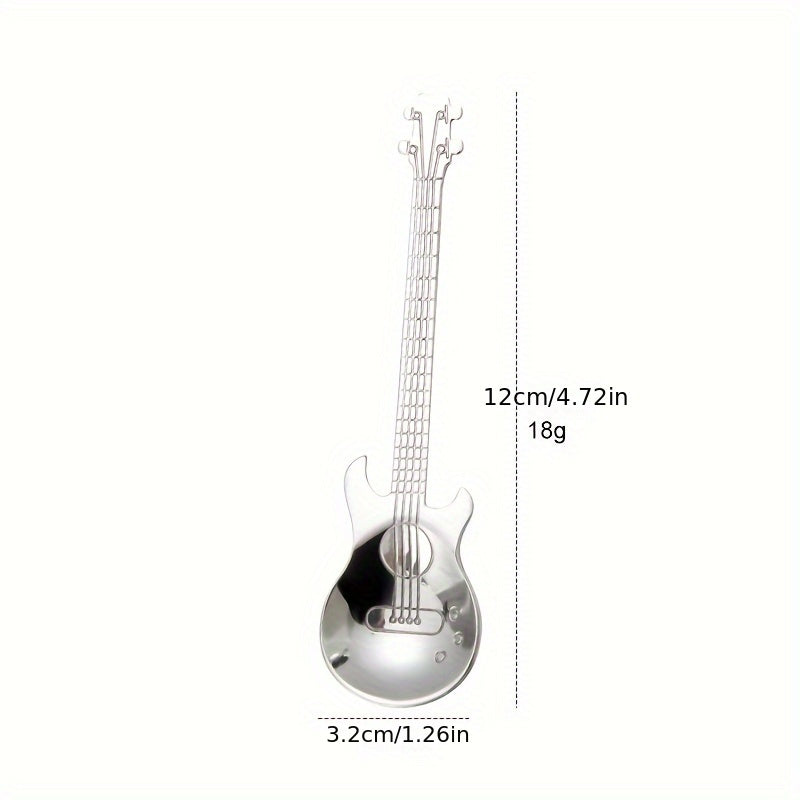 Stainless Steel Guitar-Shaped Coffee Spoon for Stirring Ice and Desserts