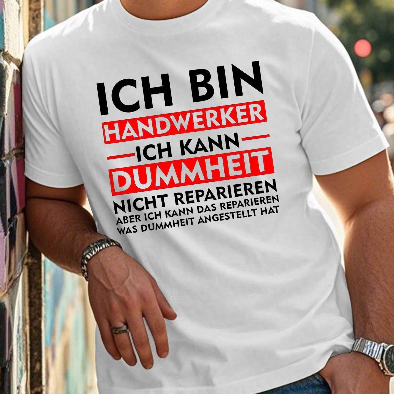 Camiseta de poliéster para hombre talla grande con cita alemana humorística, cuello redondo, verano casual