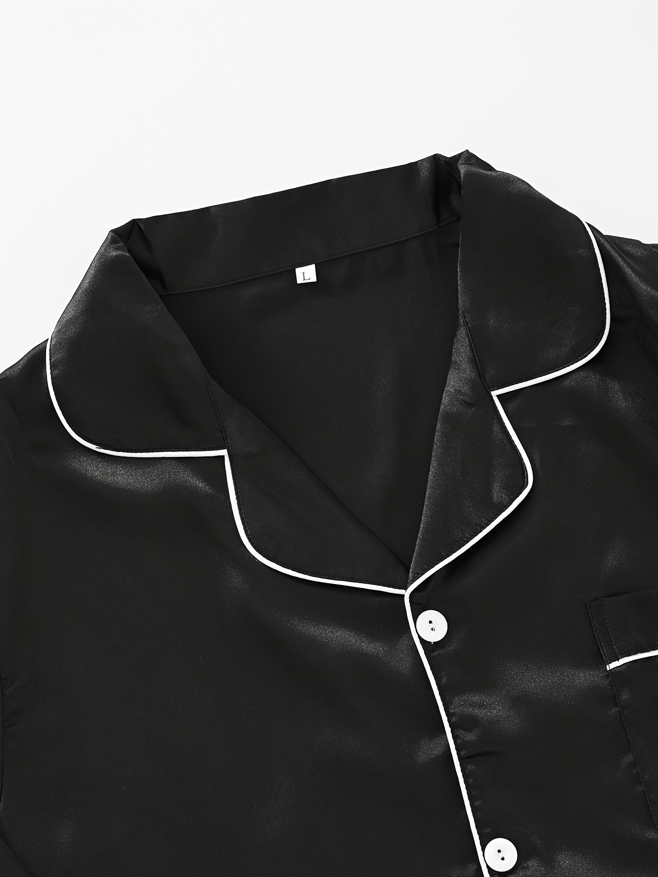 Conjunto de pijama de satén de manga larga para hombre con patrón de giro de color sólido para dormir y descansar