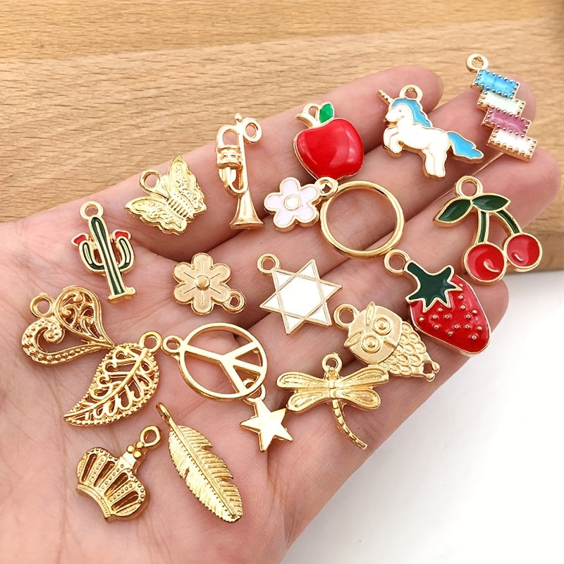 50 Pieces Assorted Golden Enamel Plated Zinc Alloy Jewelry Charms for DIY Pendants Bracelets Earrings