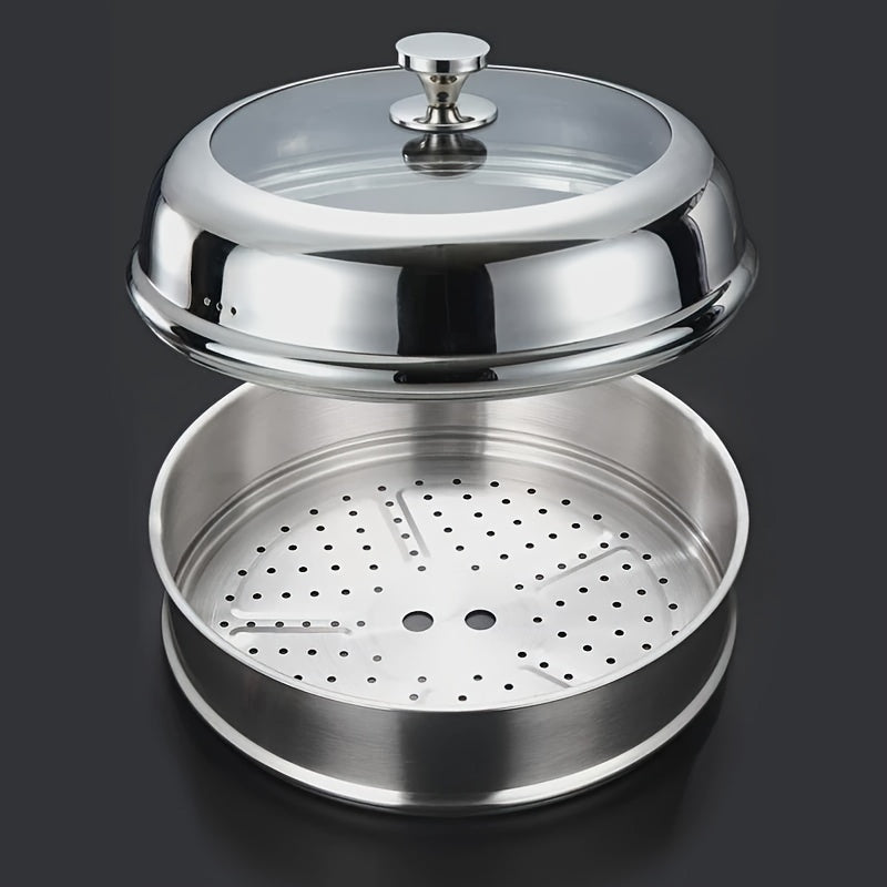 Stainless Steel Frying Pan and Steamer Lid with Glass Cover for Kitchen