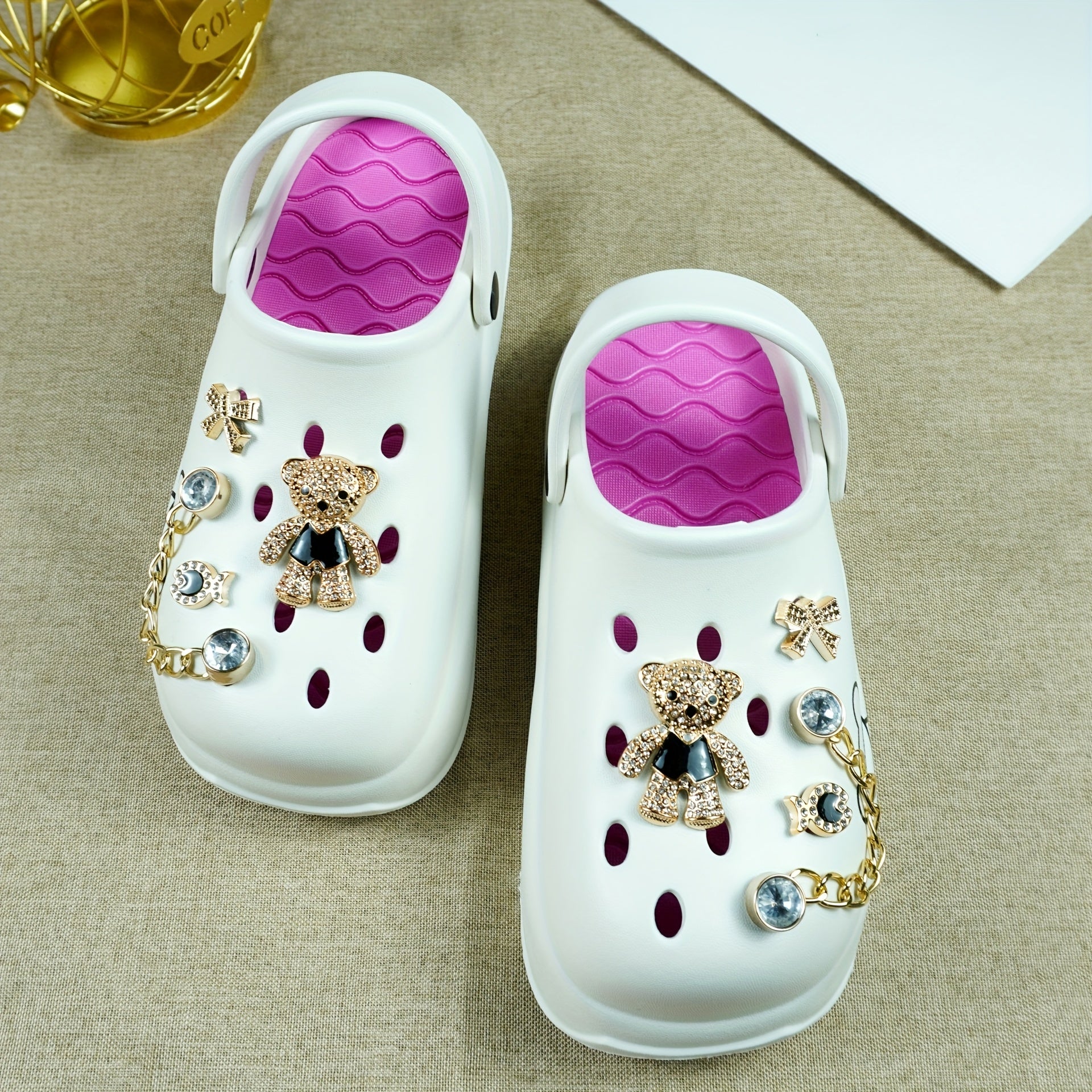 Women's Golden Chain Butterfly Embellished Clog Shoes Soft Lightweight All-Season Casual