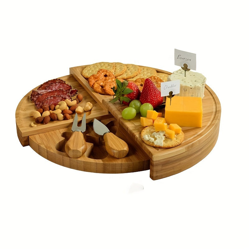 Multipurpose Cheese Board Set with Serving Knives, Storage Drawers, for Snacks and Charcuterie