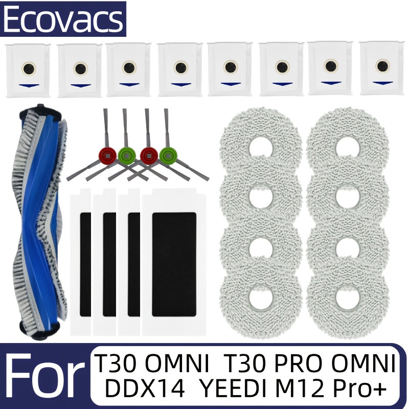 25pcs Robot Vacuum Accessories Set for ECOVACS T30 OMNI & T30 PRO Main Side Brush Filter Mop Dust Bag