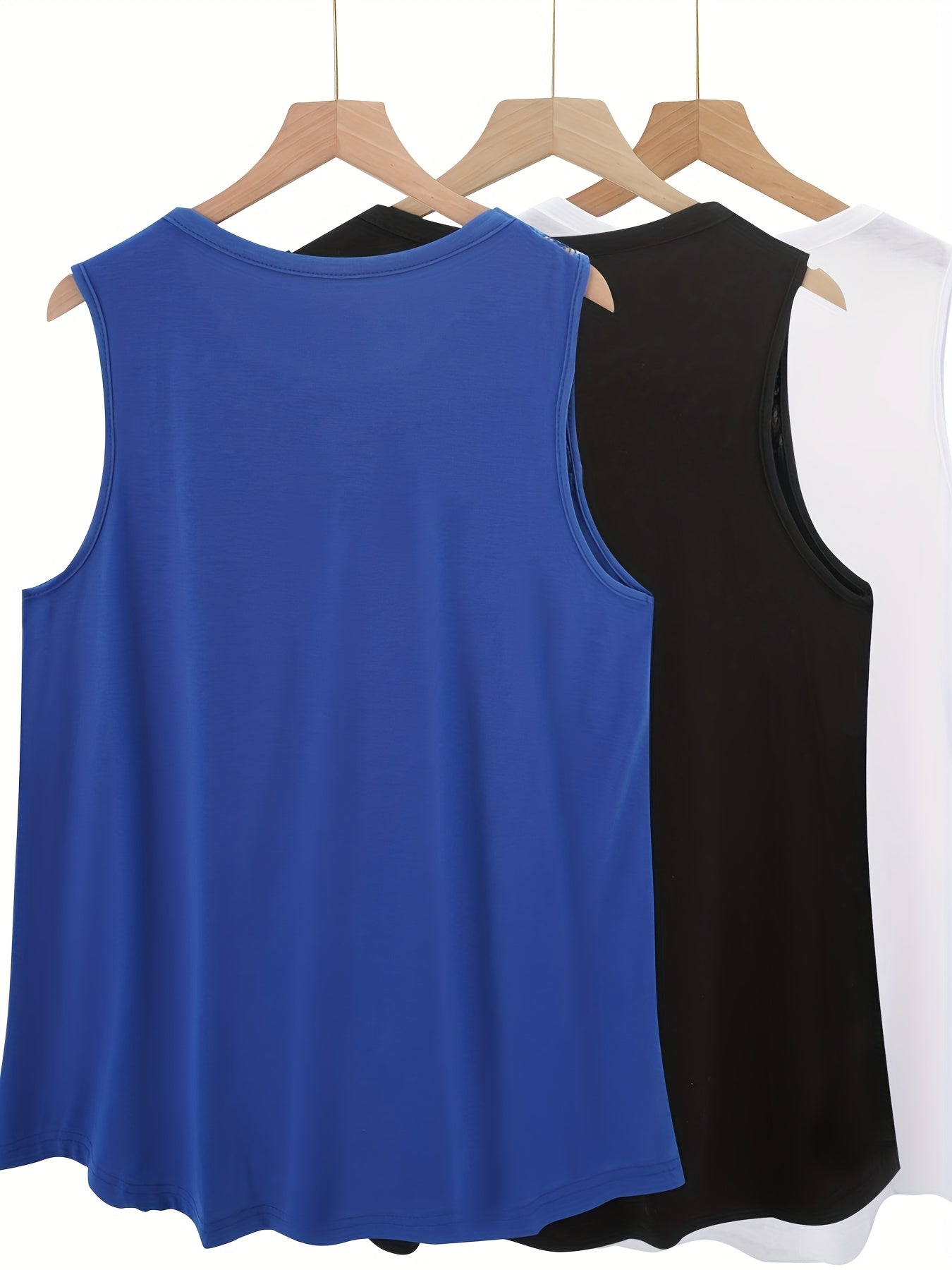 Набор из 3 женских трикотажных жилетов из полиэстера однотонного цвета с круглым вырезом, повседневные рубашки