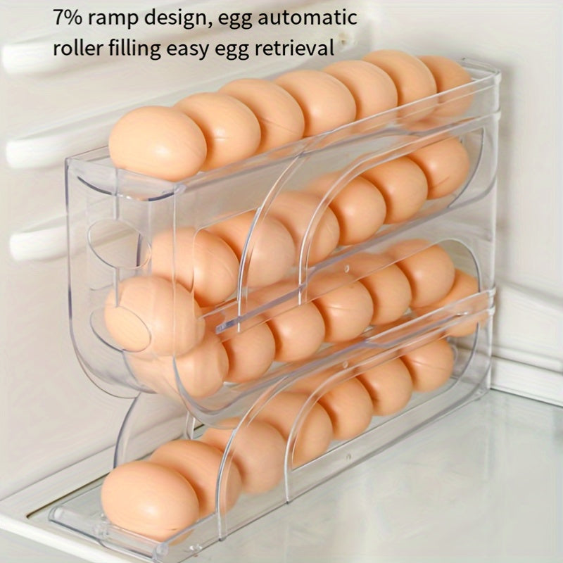 3-Tier Sliding Egg Holder Acrylic Kitchen Organizer Space-Saving Refrigerator Door