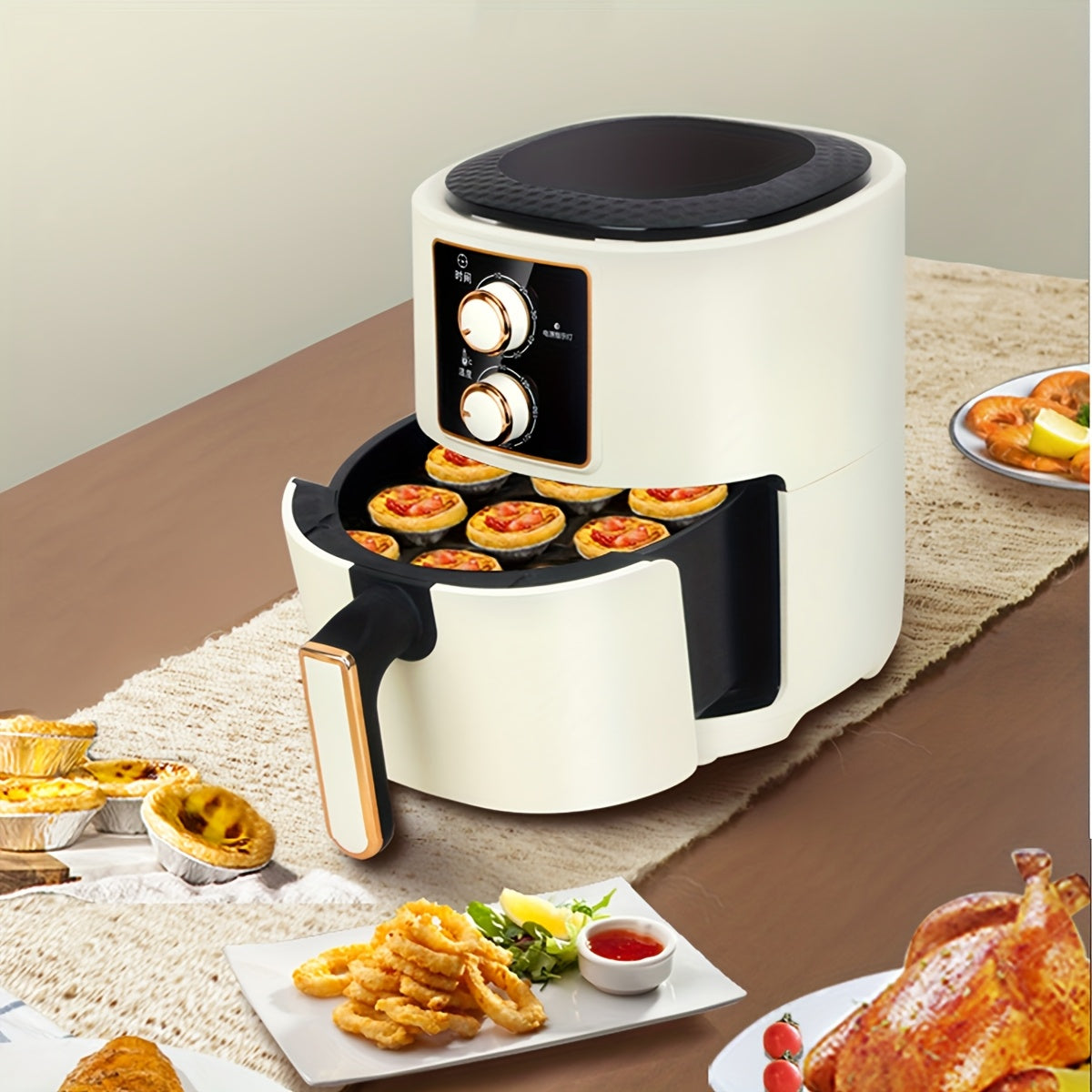 7L 1300W raqamli havo fritüri, oziq-ovqat termometri bilan, 8 tayyorlash rejimi, grill, qovurish, pishirish, yopishqoq bo'lmagan, sensorli boshqaruv, kompakt