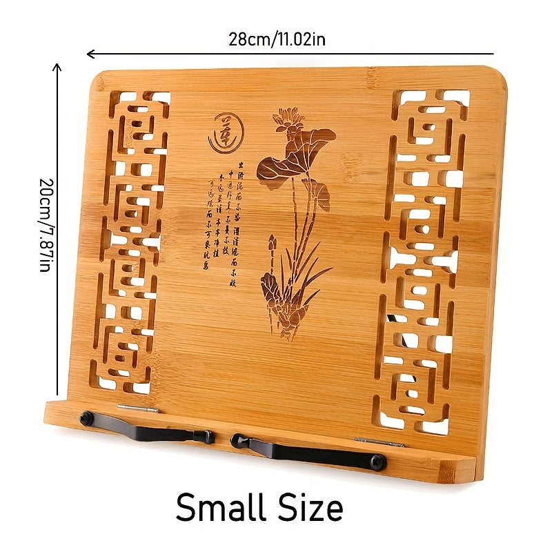 Bamboo Desktop Bookstand with Adjustable Positions and Hollow Pattern for Reading Painting and Video Viewing