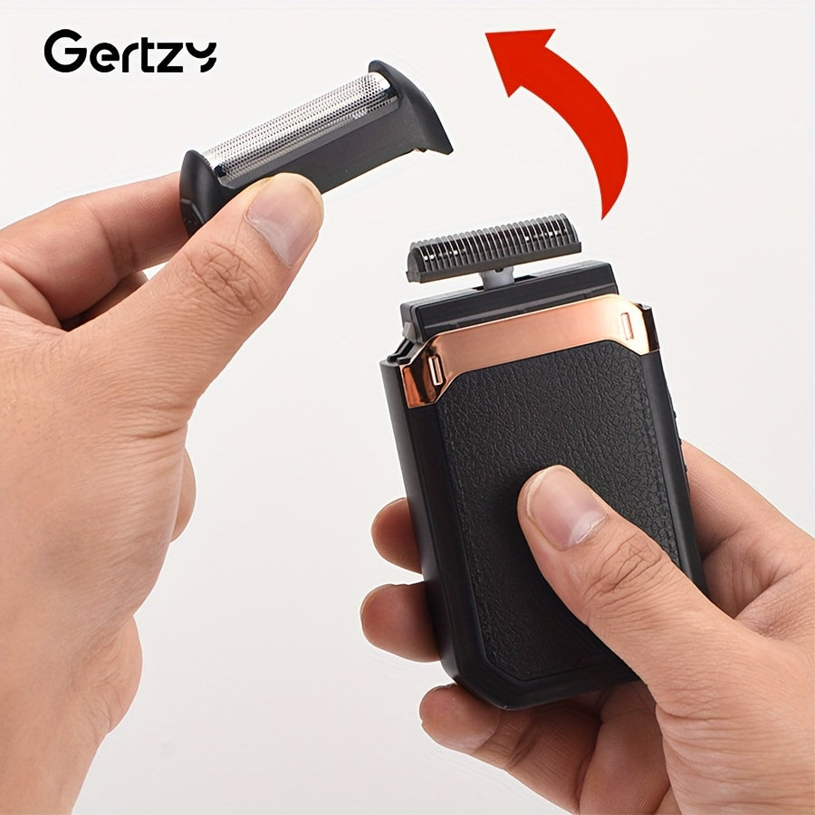 Afeitadora eléctrica de lámina para hombres, recargable por USB, hoja de acero inoxidable, duración de 30-45 minutos, negro con oro rosa