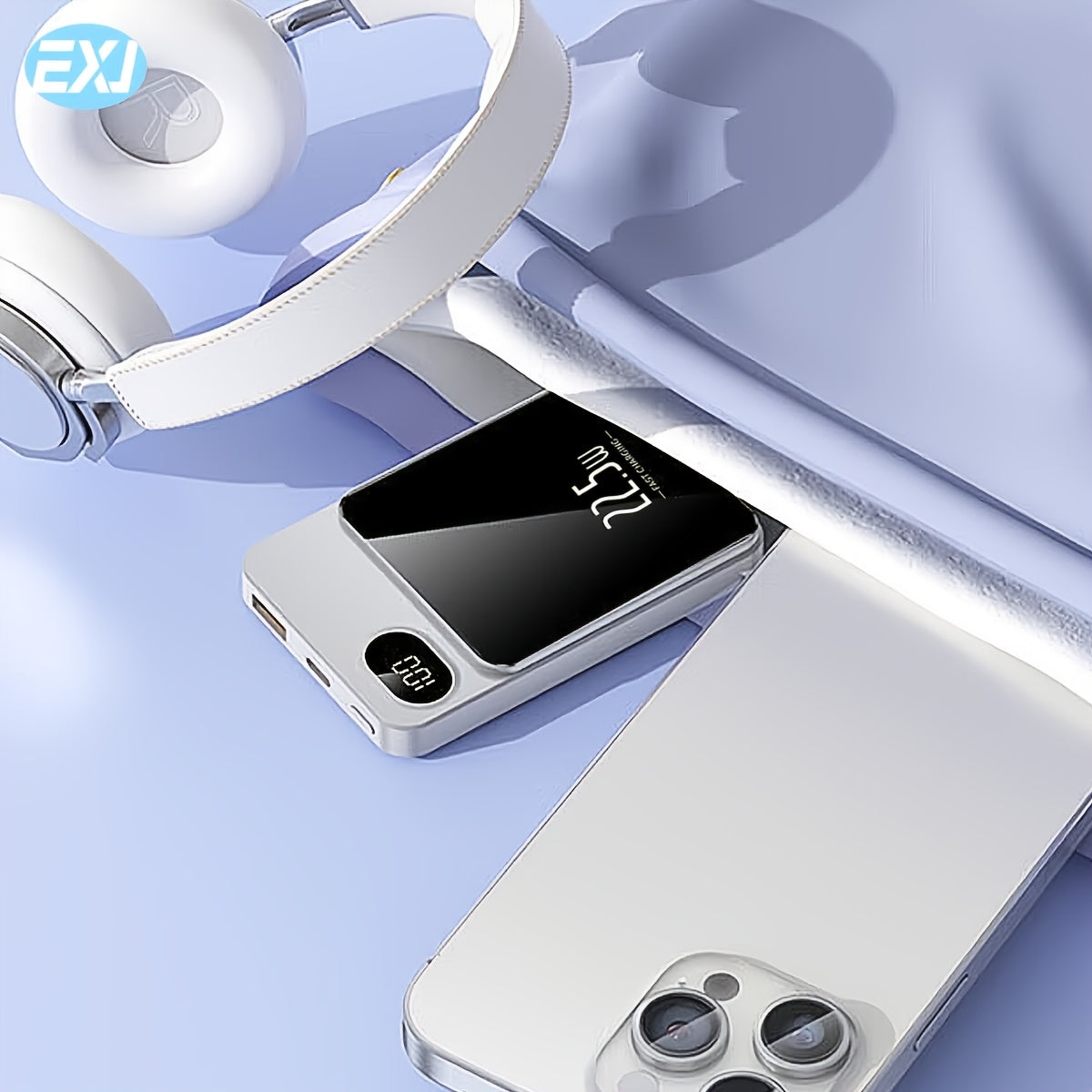 EXJ PD 22.5W Магнитный Повербанк, 10000mAh Беспроводное Портативное Зарядное Устройство с USB-C Кабелем, LED Дисплей, Mag-Safe Батарея для iPhone 12 и новее, с быстрой зарядкой.