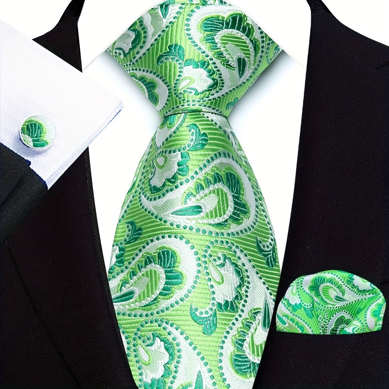 Men's Gold Paisley Three-Piece Suit Set with Tie and Pocket Square