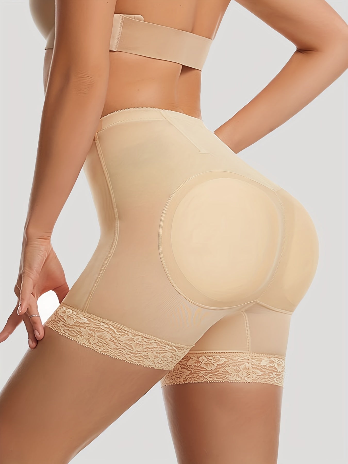 Women's Lace Trim Shaping Panties Tummy Control Butt Lifting Padding Black