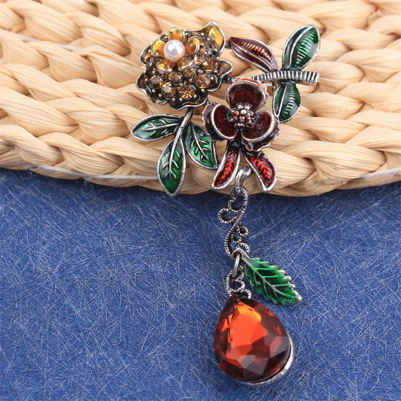 Floral Rhinestone Brooch with Irregular Flower Design for Clothing Bags Hats