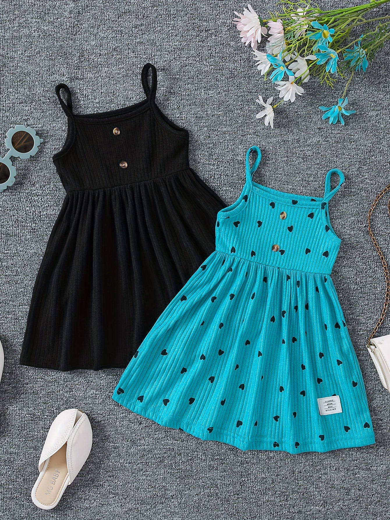 Girls Sleeveless Casual Dress Made of Stretchy Polyester Solid Color for Spring Fall