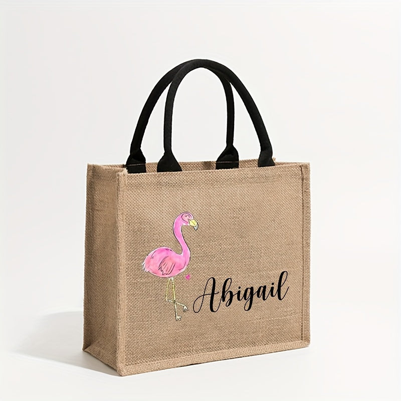 Large Flamingo Pattern Beach Bag with Monogram Tote for Summer Vacation