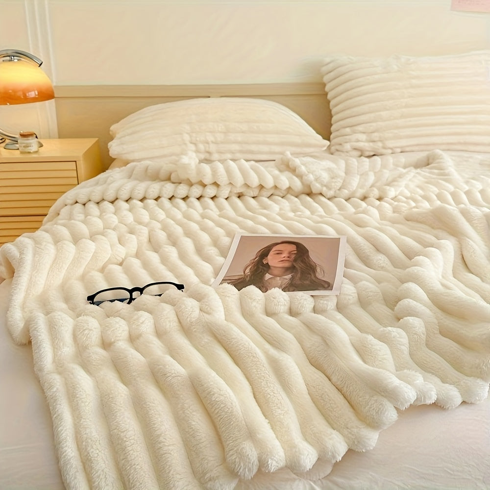 French Style Velvet Throw Blanket All-Season Plush Cozy Woven Flannel Fleece