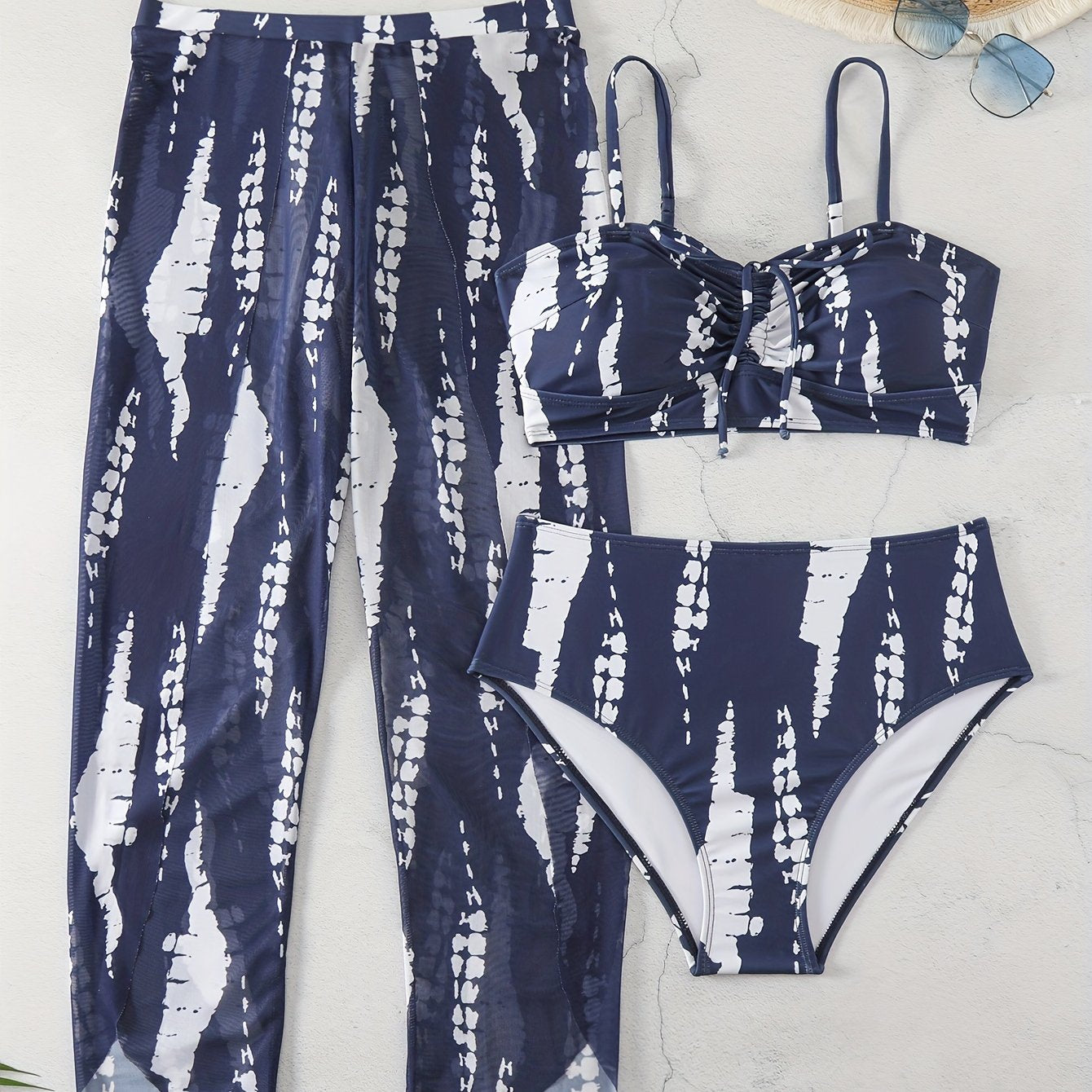 Women's Large Size Swimsuit Set 3 Pieces Polyester Vacation Printed