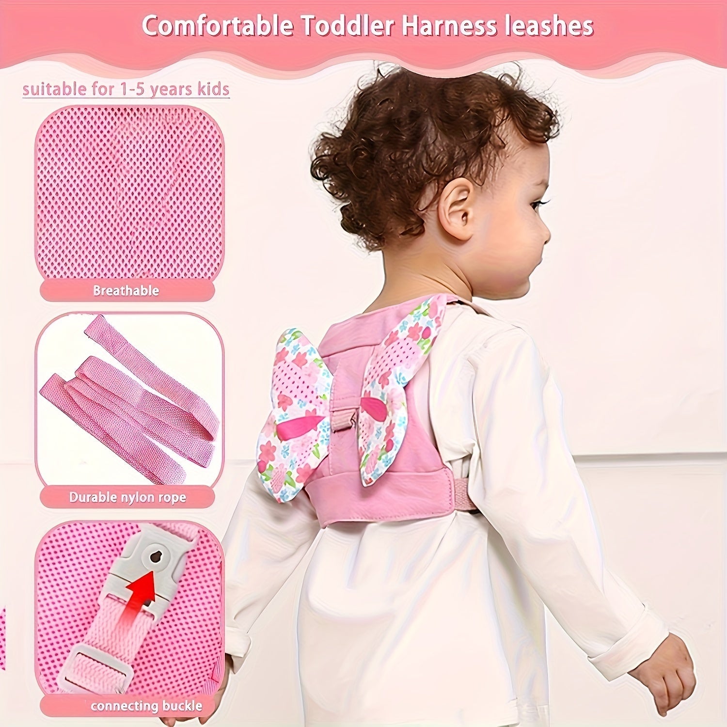 Girls Polyester Butterfly Wings Safety Harness and Leash Set