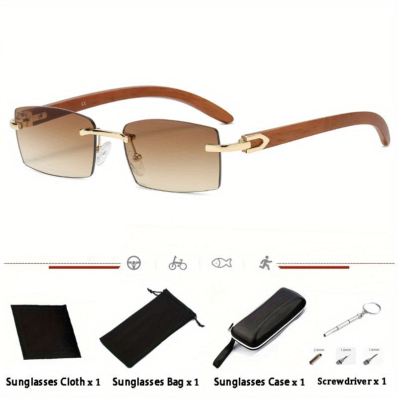 Gafas de sol rectangulares sin montura para hombre 2023, estilo retro, marco pequeño, gafas sin montura
