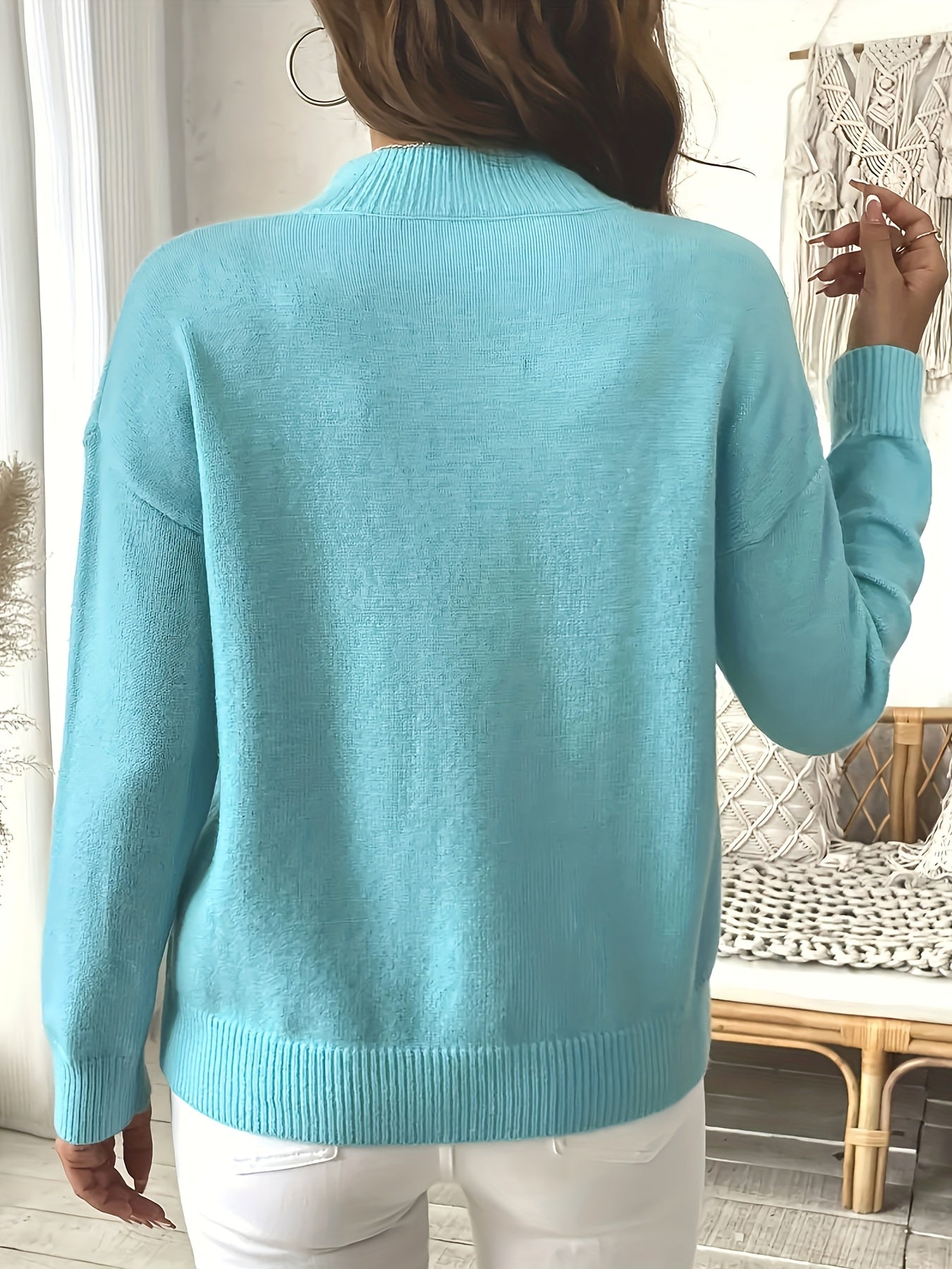 Plus Size Women's Elegant High Neck Sweater Soft Stretch Long Sleeve Autumn Winter Wear